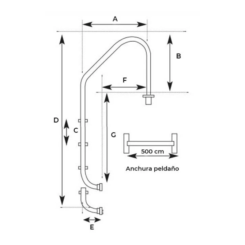 Escalera pasamanos Estandar para piscina PQS Escalera Pasamanos Estandar Para Piscina PQS -Piscinas Artículos Tienda plano dimensiones escalera estandar